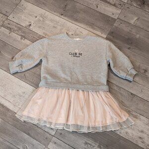 Zara, Girls Sweatshirt Tulle Skirt Dress, Grey & Pink, Sz 4